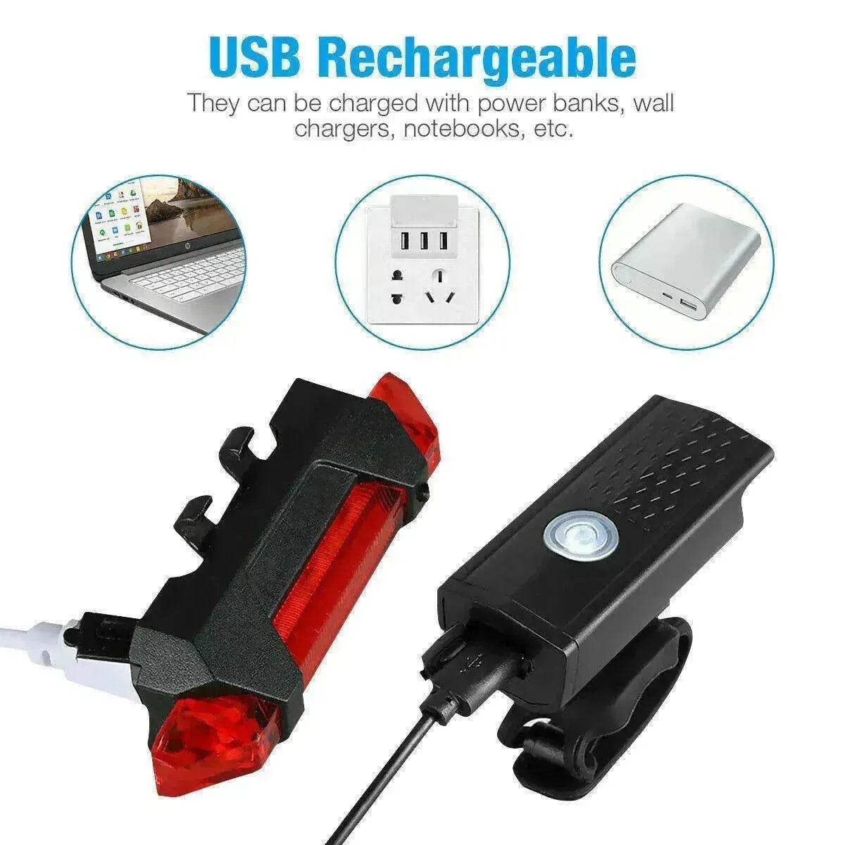 Recharge LED Bike Light Set: Rainproof - www.Shopthatapp.com