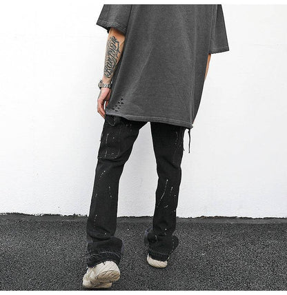 Reconstructed Splatter Denim Jeans pant fashion men - www.Shopthatapp.com #