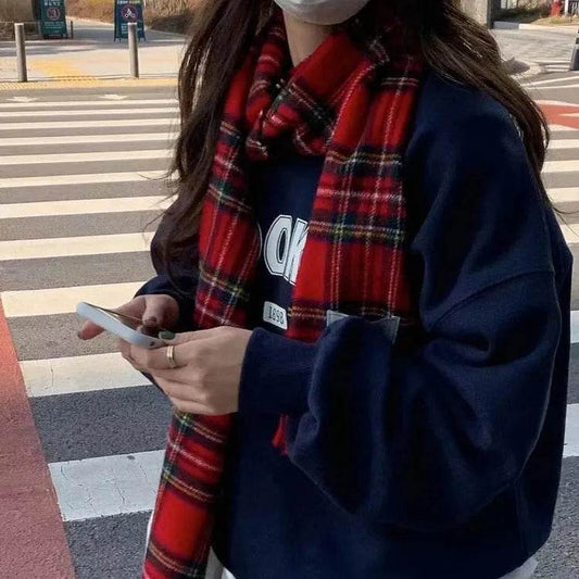 Red Check Pattern Plaid All-match Warm Tassel Scarf - www.Shopthatapp.com #