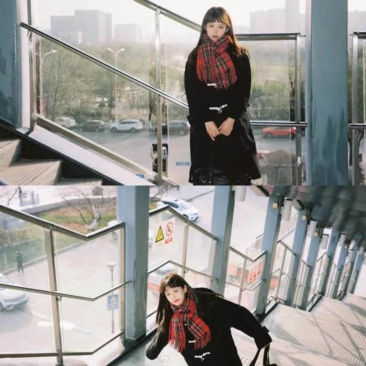 Red Check Pattern Plaid All-match Warm Tassel Scarf - www.Shopthatapp.com #