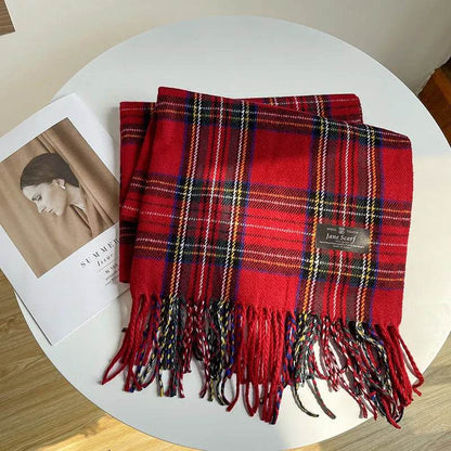 Red Check Pattern Plaid All-match Warm Tassel Scarf - www.Shopthatapp.com #