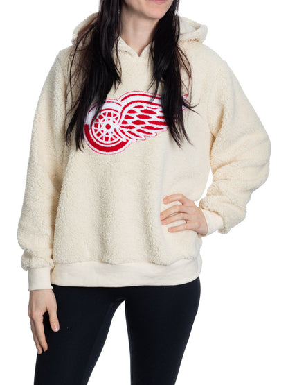 Detroit Red Wings Ladies Sherpa Hoodie with Premium Chenille Logo - www.Shopthatapp.com