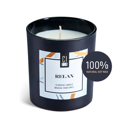 Bougie Relax en cire de soja - Bois de santal et musc - 227 g