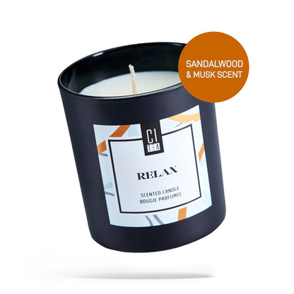 Bougie Relax en cire de soja - Bois de santal et musc - 227 g