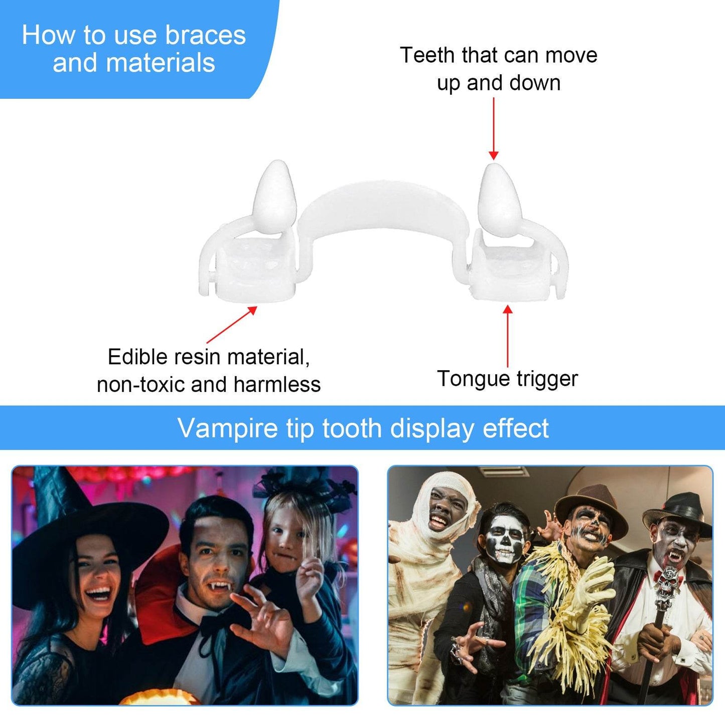 Retractable Vampire Fangs Party Dance Fangs Spoof Teeth Halloween Costume - www.Shopthatapp.com #