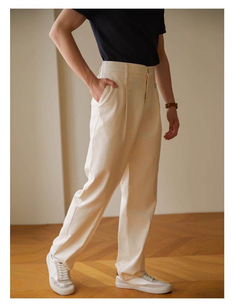 Retro Fashion Men High waist Pleated Loose Straight Leg Trouser - www.Shopthatapp.com #