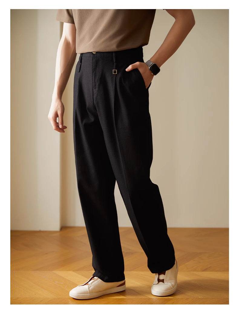 Retro Fashion Men High waist Pleated Loose Straight Leg Trouser - www.Shopthatapp.com #