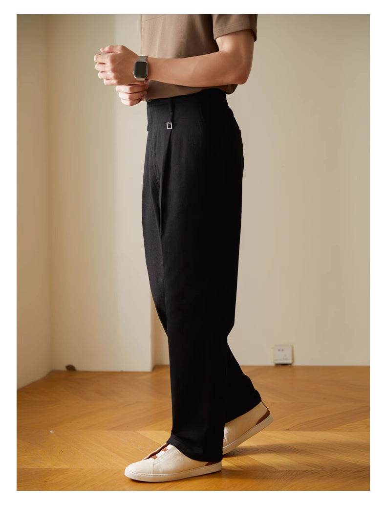 Retro Fashion Men High waist Pleated Loose Straight Leg Trouser - www.Shopthatapp.com #