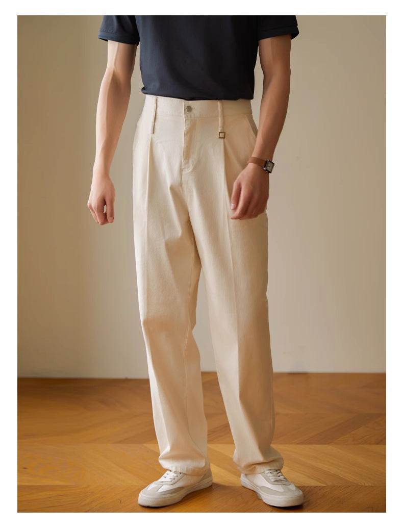 Retro Fashion Men High waist Pleated Loose Straight Leg Trouser - www.Shopthatapp.com #