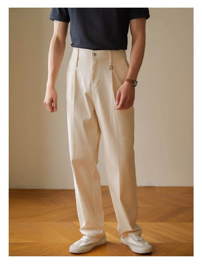 Retro Fashion Men High waist Pleated Loose Straight Leg Trouser - www.Shopthatapp.com #
