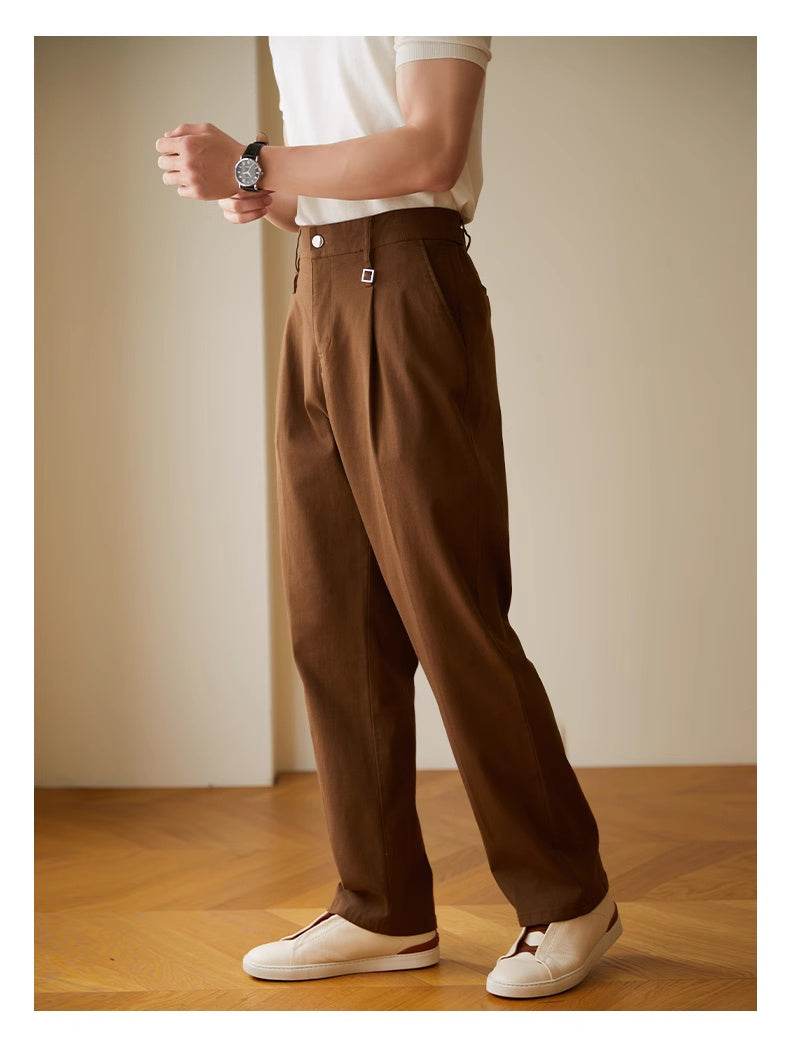 Retro Fashion Men High waist Pleated Loose Straight Leg Trouser - www.Shopthatapp.com #