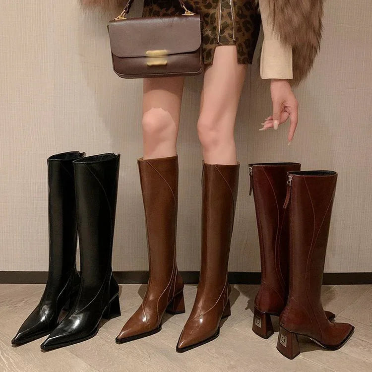 Retro Maillard Tube High Heel Riding Boots - www.Shopthatapp.com