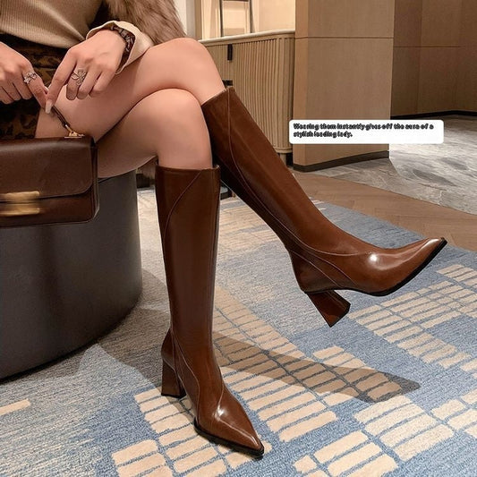 Retro Maillard Tube High Heel Riding Boots - www.Shopthatapp.com