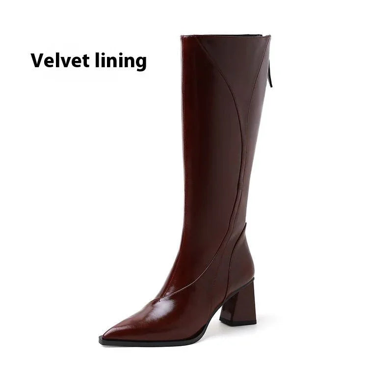 Retro Maillard Tube High Heel Riding Boots - www.Shopthatapp.com