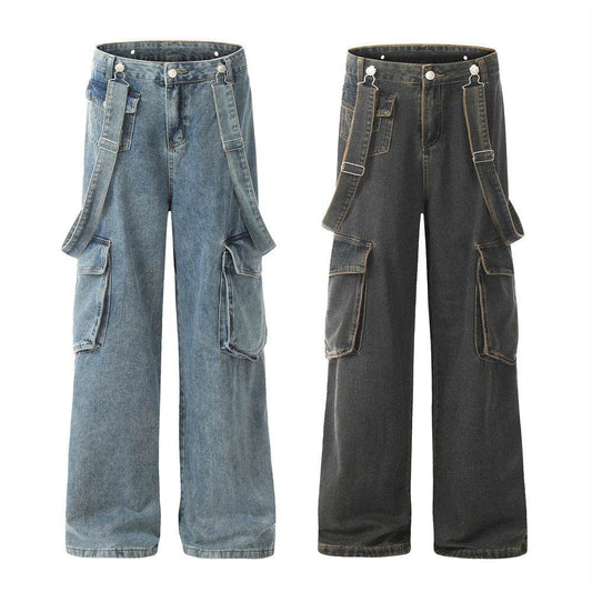 Ribbon Design Multi-pocket Workwear Denim Trousers Men Jeans - www.Shopthatapp.com #