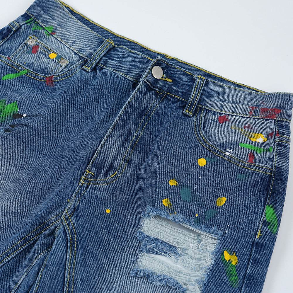 Ripped Paint Wide-leg Denim Trousers For Men Jeans - www.Shopthatapp.com #