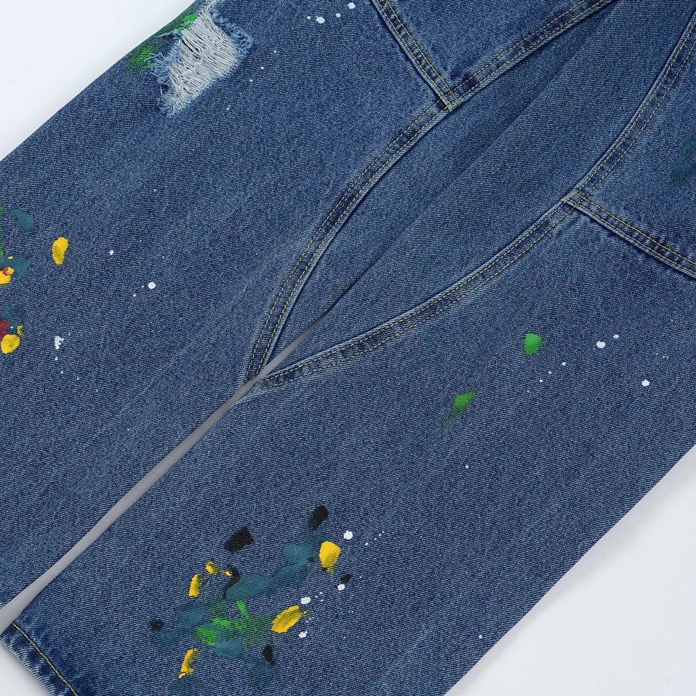Ripped Paint Wide-leg Denim Trousers For Men Jeans - www.Shopthatapp.com #