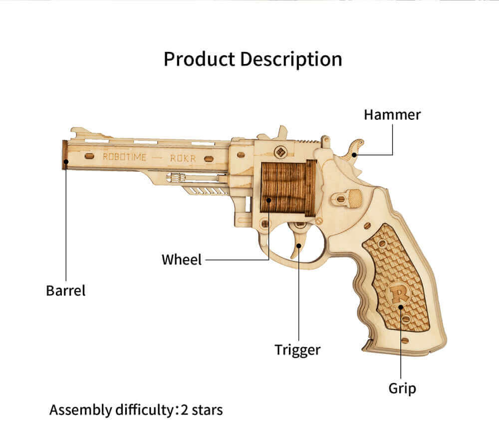 Robotime DIY Rubber Band Bullet Revolver: A Wooden Model Building Kit from Robotime - A Fun and Engaging Assembly Toy Gift for Children and Adults - www.Shopthatapp.com #