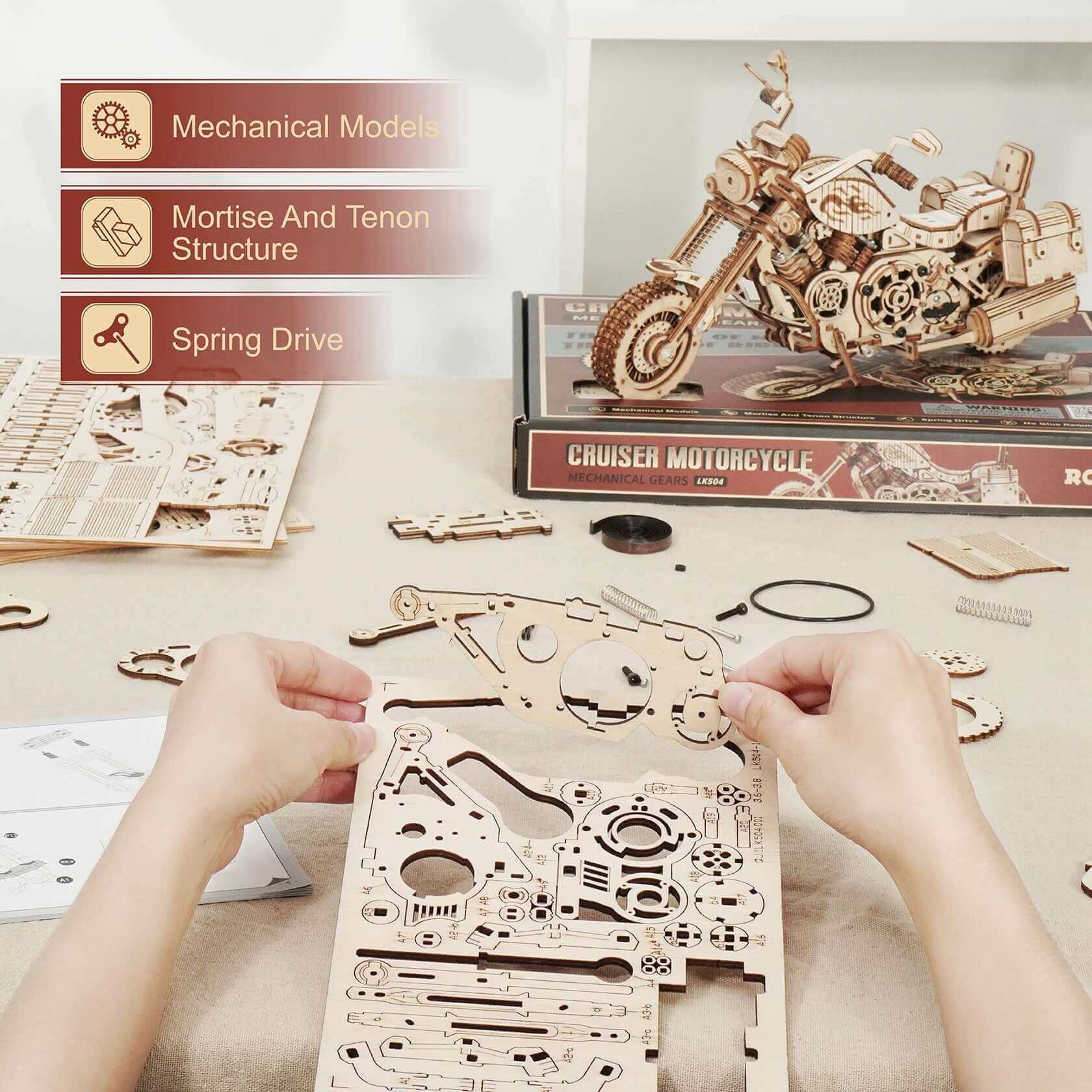 Robotime Rokr LK504 Cruiser Motorcycle DIY Assembly Toy: 420-Piece Wooden Model Building Kit - Ideal Gift for Adults and Children - www.Shopthatapp.com #
