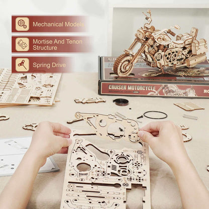 Robotime Rokr LK504 Cruiser Motorcycle DIY Assembly Toy: 420-Piece Wooden Model Building Kit - Ideal Gift for Adults and Children - www.Shopthatapp.com #