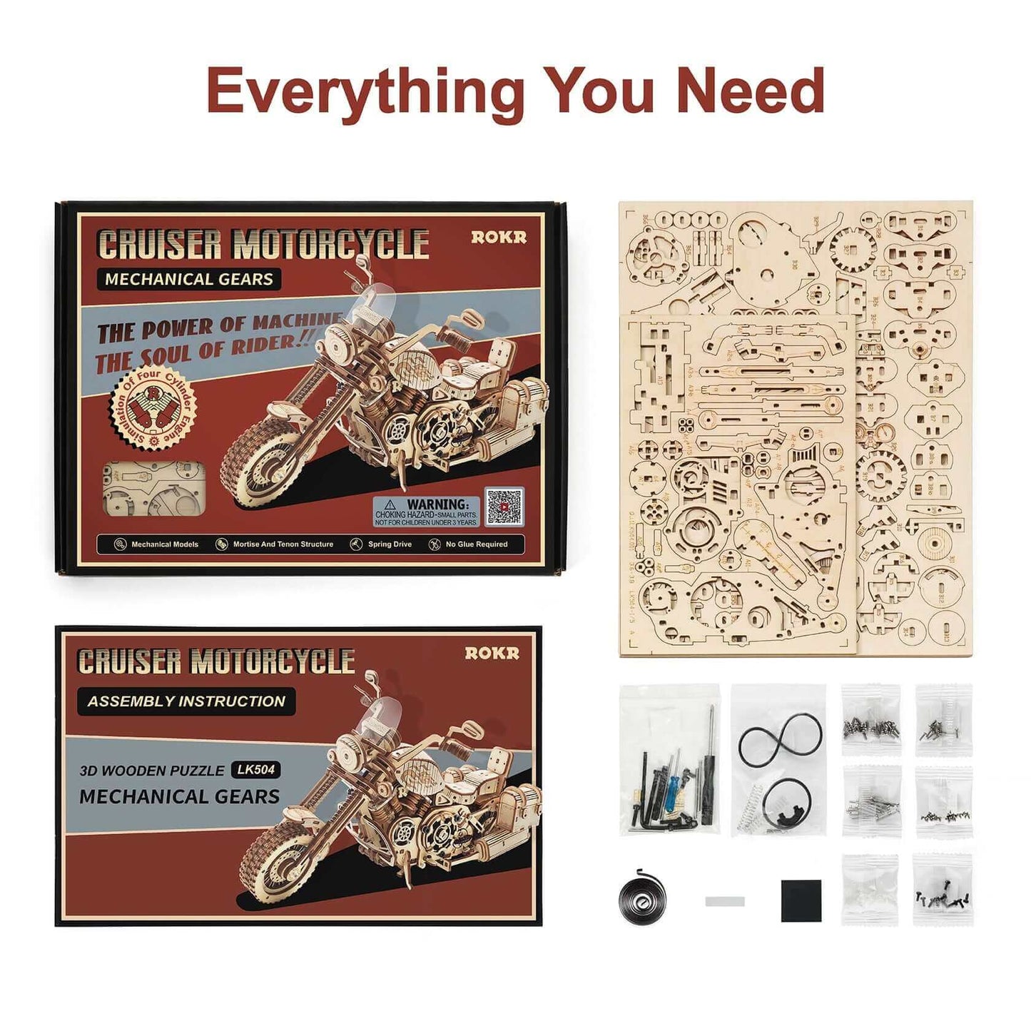 Robotime Rokr LK504 Cruiser Motorcycle DIY Assembly Toy: 420-Piece Wooden Model Building Kit - Ideal Gift for Adults and Children - www.Shopthatapp.com #