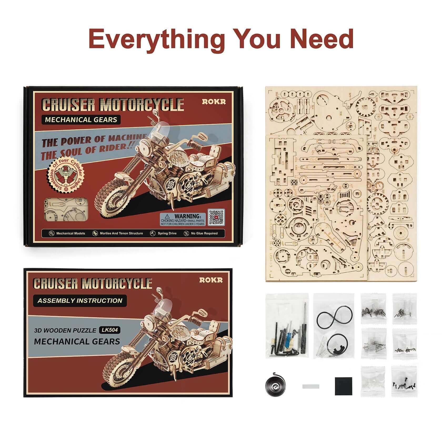 Robotime Rokr LK504 Cruiser Motorcycle DIY Assembly Toy: 420-Piece Wooden Model Building Kit - Ideal Gift for Adults and Children - www.Shopthatapp.com #