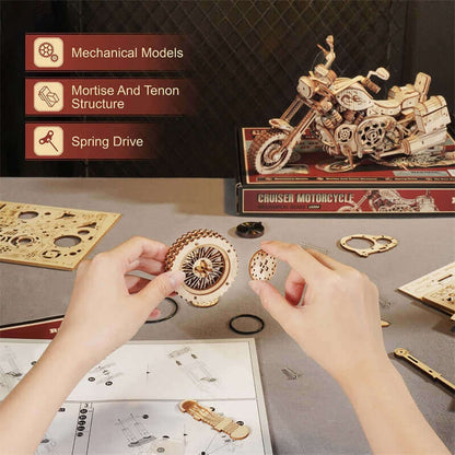 Robotime Rokr LK504 Cruiser Motorcycle DIY Assembly Toy: 420-Piece Wooden Model Building Kit - Ideal Gift for Adults and Children - www.Shopthatapp.com #