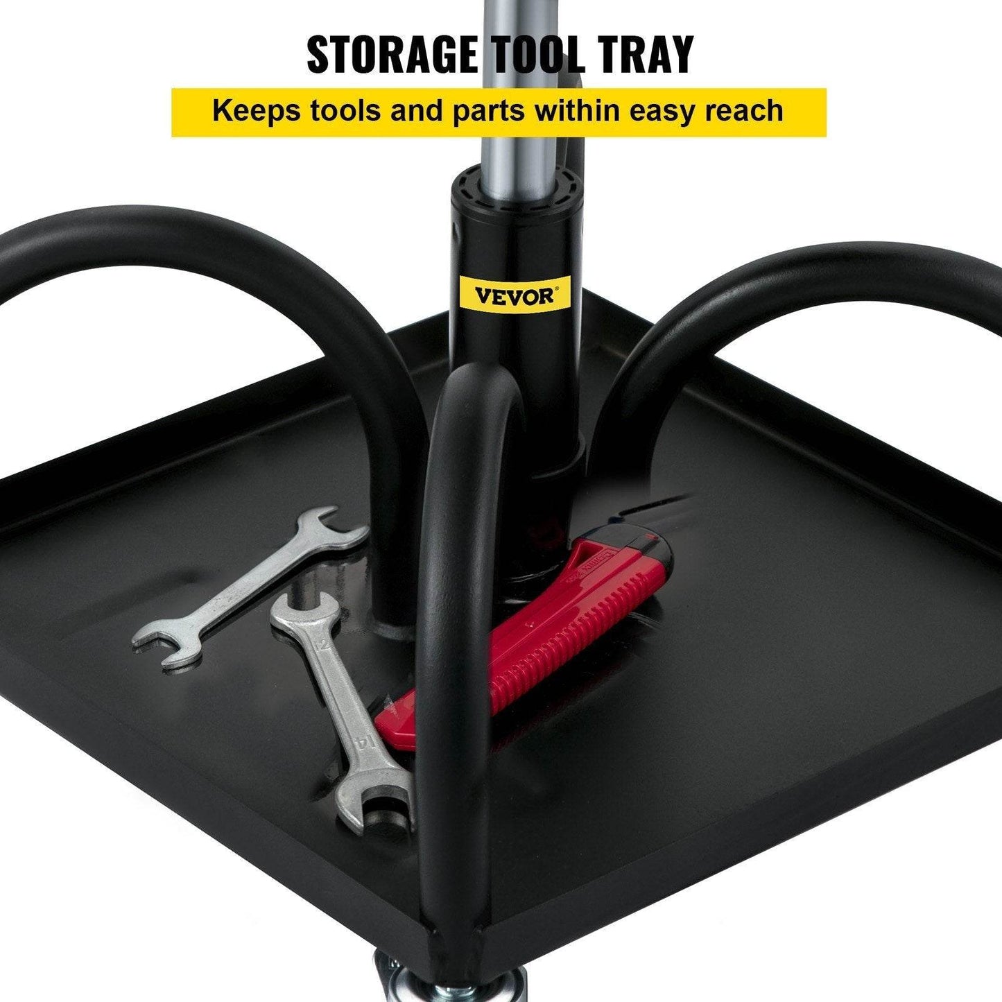 Rolling Garage Stool, 300LBS Capacity, Adjustable Height From 15.7 In To 20.5 In, Mechanic Seat With 360-degree Swivel Wheels And Tool Tray, For Workshop, Auto Repair Shop, Black - www.Shopthatapp.com #