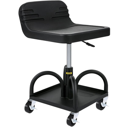 Rolling Garage Stool, 300LBS Capacity, Adjustable Height From 15.7 In To 20.5 In, Mechanic Seat With 360-degree Swivel Wheels And Tool Tray, For Workshop, Auto Repair Shop, Black - www.Shopthatapp.com #