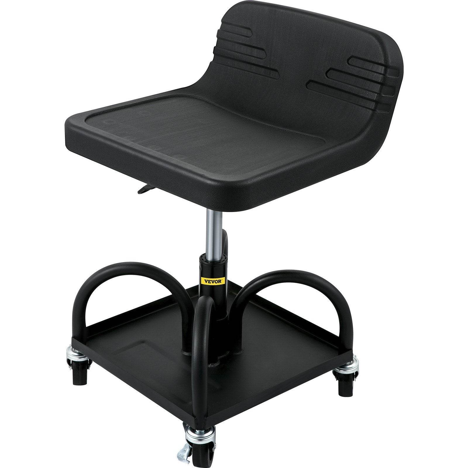 Rolling Garage Stool, 300LBS Capacity, Adjustable Height From 15.7 In To 20.5 In, Mechanic Seat With 360-degree Swivel Wheels And Tool Tray, For Workshop, Auto Repair Shop, Black - www.Shopthatapp.com #