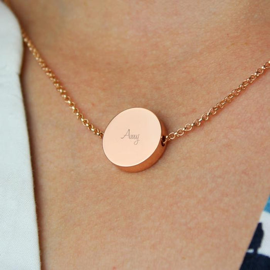 Rose Gold Tone Disc Personalised Necklace - www.Shopthatapp.com