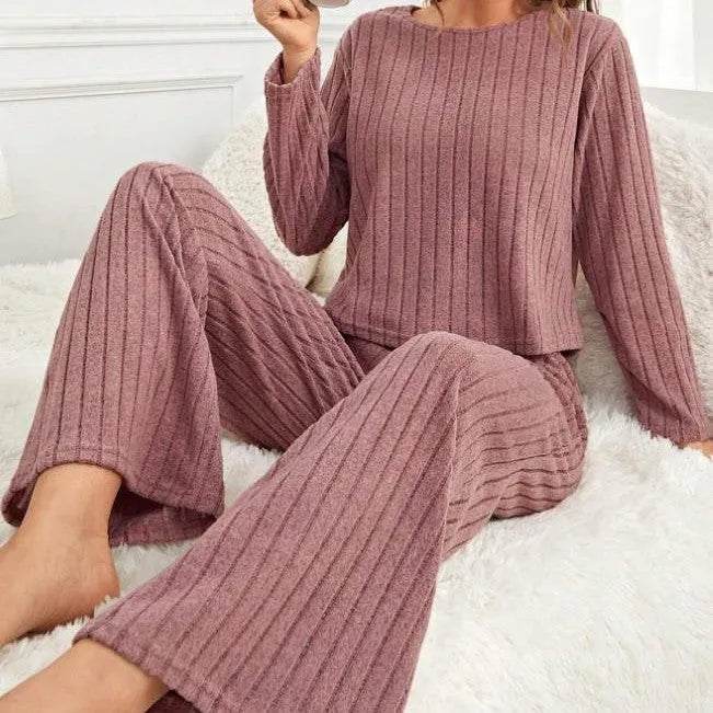 Round Neck Loose Trousers Suit Homewear - www.Shopthatapp.com #