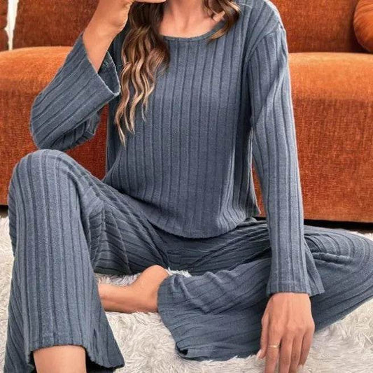 Round Neck Loose Trousers Suit Homewear - www.Shopthatapp.com #