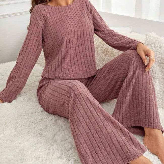 Round Neck Loose Trousers Suit Homewear - www.Shopthatapp.com #
