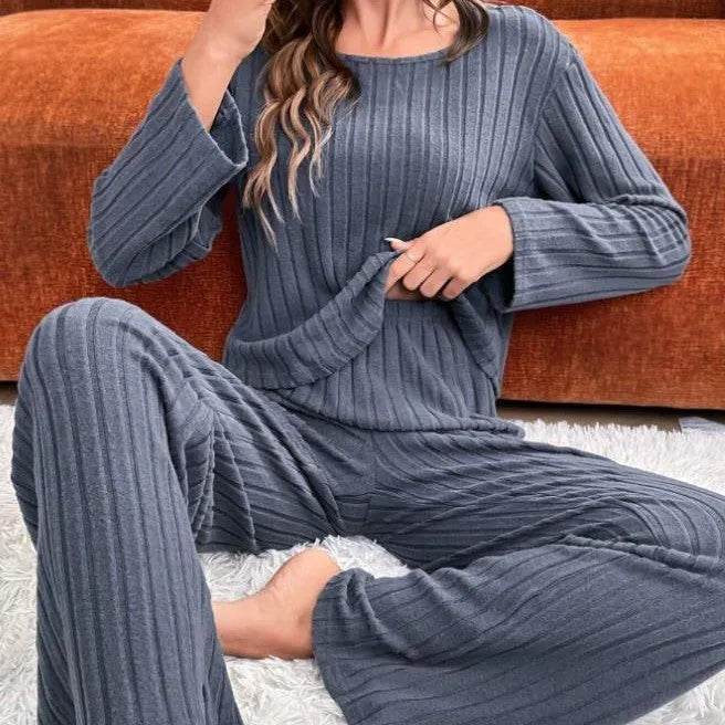 Round Neck Loose Trousers Suit Homewear - www.Shopthatapp.com #