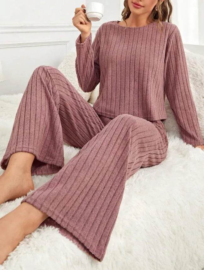 Round Neck Loose Trousers Suit Homewear - www.Shopthatapp.com #