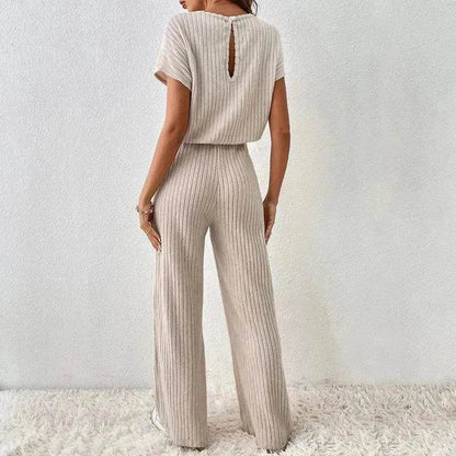 Round Neck Solid Color Fashion Knitted Top And Trousers Two-piece Set - www.Shopthatapp.com