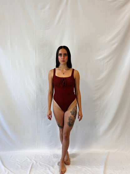 Tie-Front Textured One Piece / Rust-Teen girls fashion-www.Shopthatapp.com-Catch 23 Swim