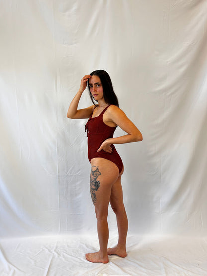 Tie-Front Textured One Piece / Rust-Teen girls fashion-www.Shopthatapp.com-Catch 23 Swim