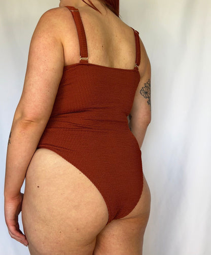 Tie-Front Textured One Piece / Rust-Teen girls fashion-www.Shopthatapp.com-Catch 23 Swim