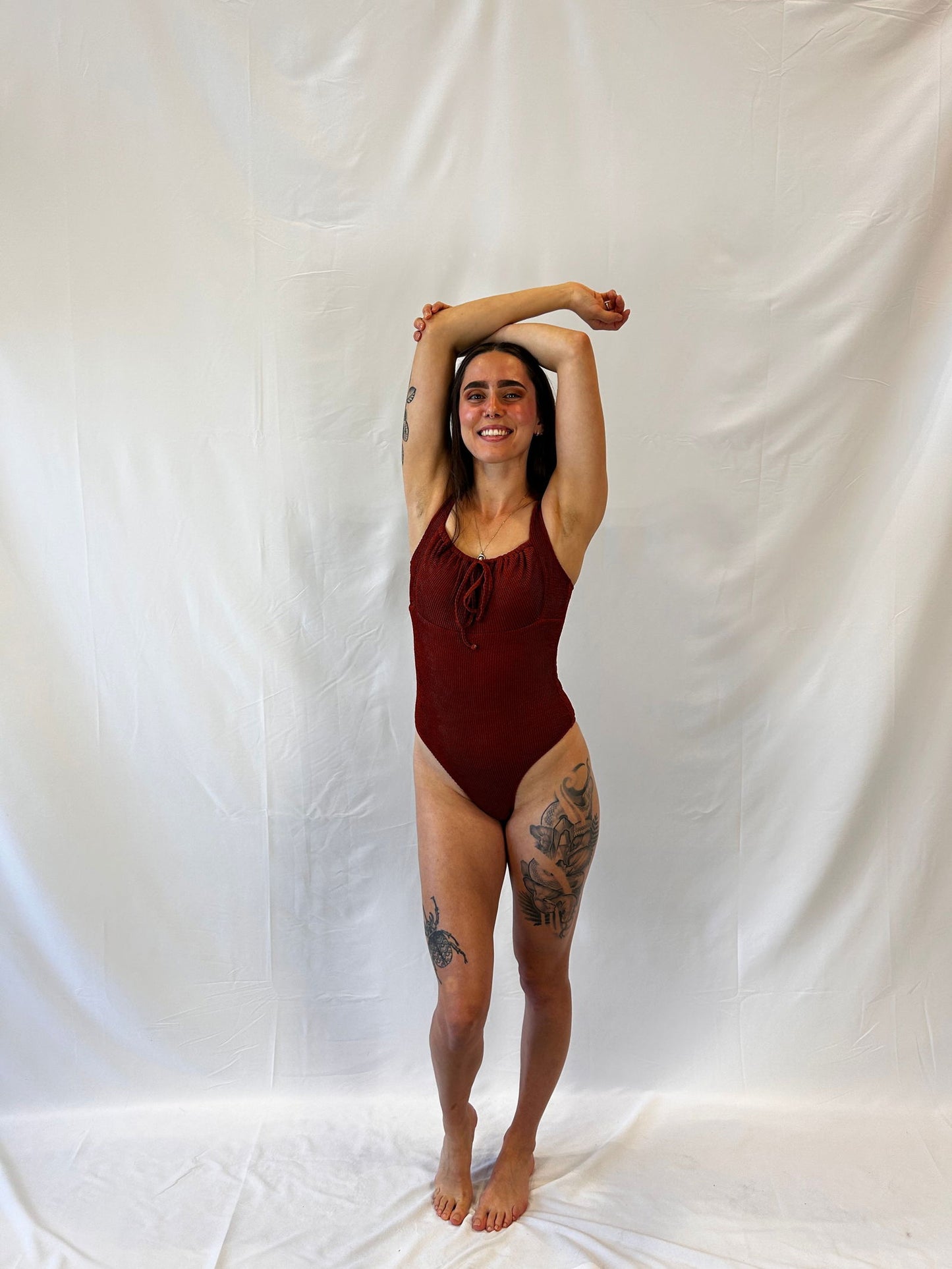 Tie-Front Textured One Piece / Rust-Teen girls fashion-www.Shopthatapp.com-Catch 23 Swim