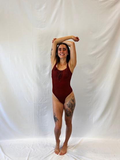 Tie-Front Textured One Piece / Rust-Teen girls fashion-www.Shopthatapp.com-Catch 23 Swim