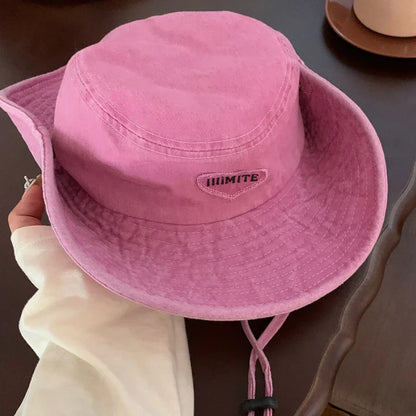 Japanese Retro Washed Cowboy Hats for Women Spring and Summer Outdoor Camping Sun Protection Sweet Pink Love Bucket Caps - www.Shopthatapp.com