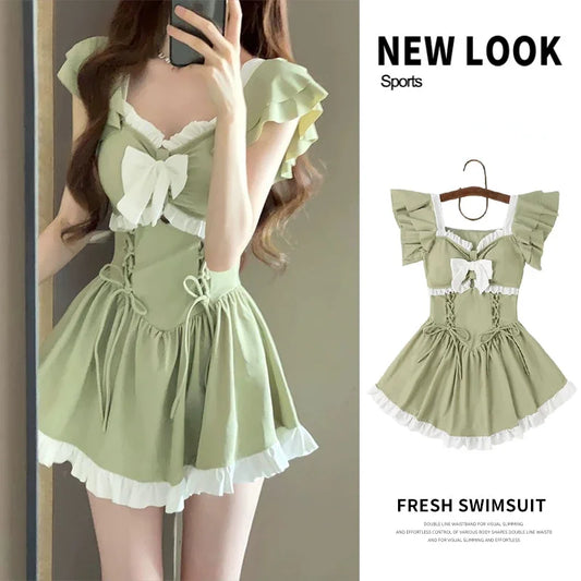 Women's Swimsuit 2025 One-piece Summer New Conservative Belly-covering Sweet Boxer-angle High-end Swimsuit - www.Shopthatapp.com