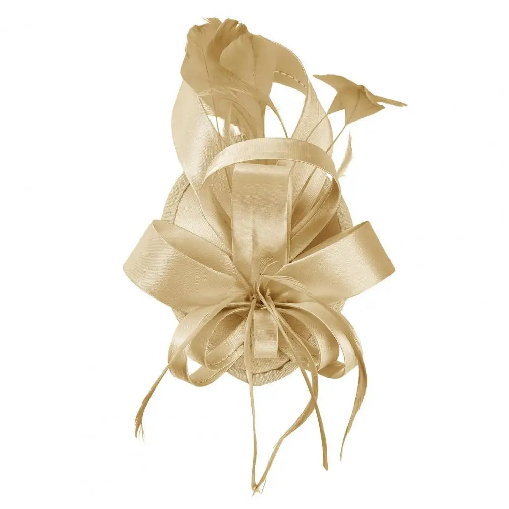 New in Hair Hoop Fascinator Hat with Hair Clip Elastic Band Faux Feather Ribbon Decor Satin Fabric Women Headband Accessories - www.Shopthatapp.com