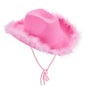 2024 Fashion Women´s Party Hats Cowboy Hat Adult Solid Color Furry Trim Wide Brim Hat Female Cap for Dating Party - www.Shopthatapp.com