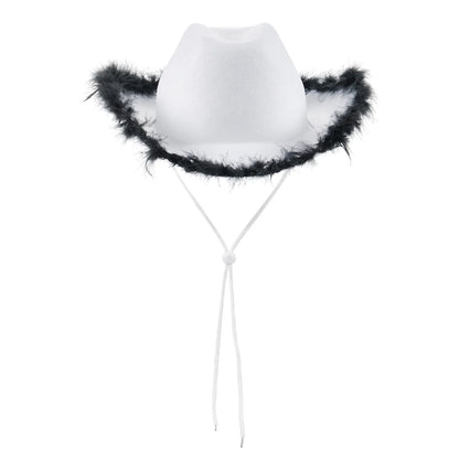 2024 Fashion Women´s Party Hats Cowboy Hat Adult Solid Color Furry Trim Wide Brim Hat Female Cap for Dating Party - www.Shopthatapp.com