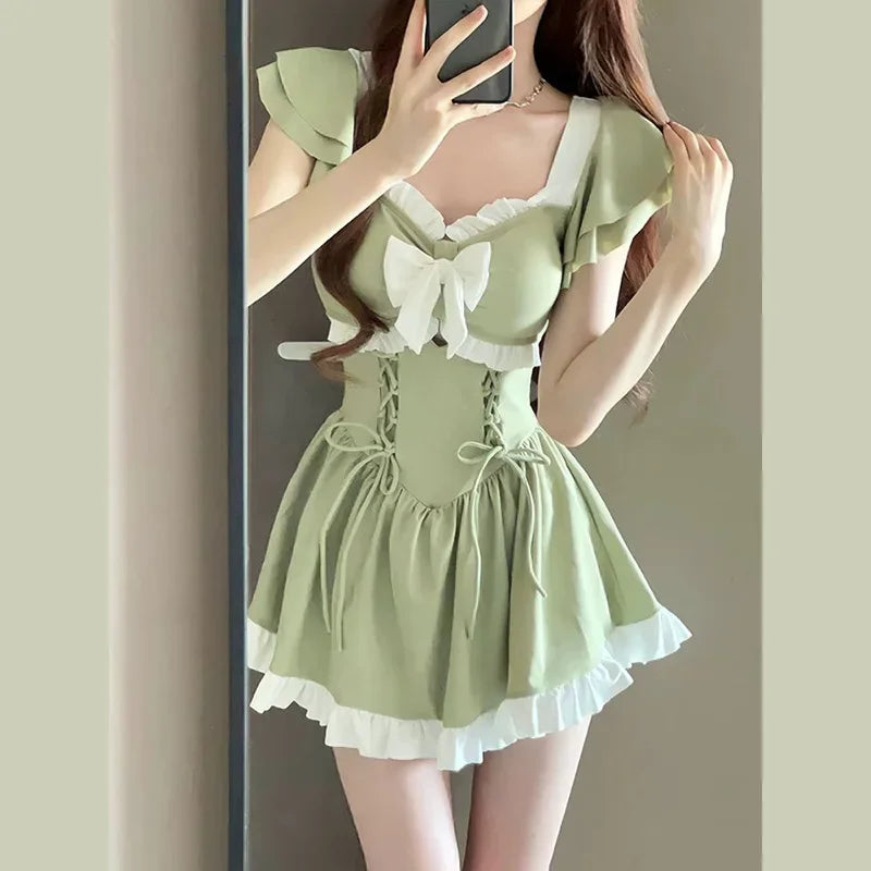 Women's Swimsuit 2025 One-piece Summer New Conservative Belly-covering Sweet Boxer-angle High-end Swimsuit - www.Shopthatapp.com
