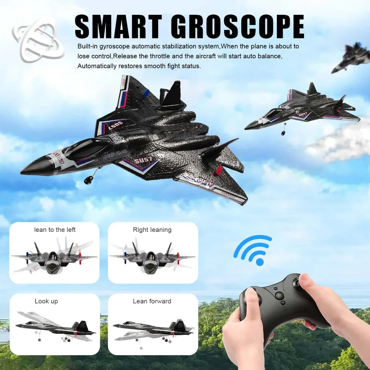 SU57 RC Plane: 2.4G Light-Up Foam Aircraft for Kids - Hand Thrown, Fixed Wing Toy - www.Shopthatapp.com