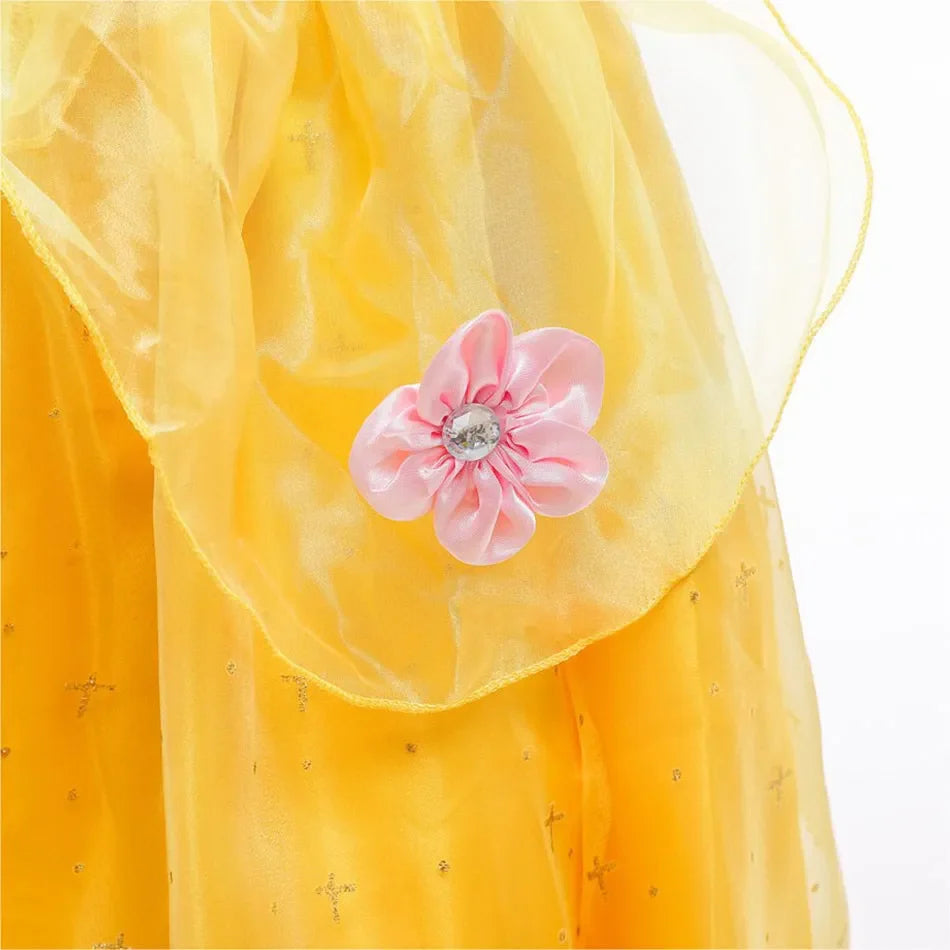 Girl Belle Dress Up Sleeveless Floral Children Party Princess Costume Kids Beauty and The Beast Halloween Carnival Outfit Clothe - www.Shopthatapp.com